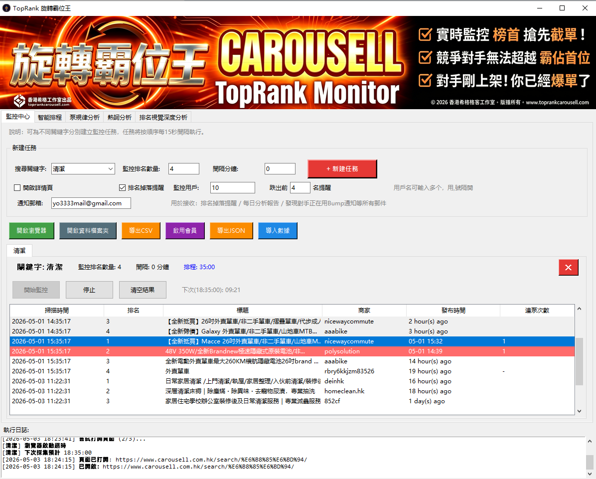 TopRank 監控中心 — 實時追蹤多關鍵字排名